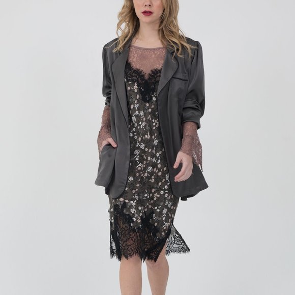 Gold Hawk *NWT* Pewter Grey Blazer / Kimono with Black Piping; SMALL - Picture 3 of 11